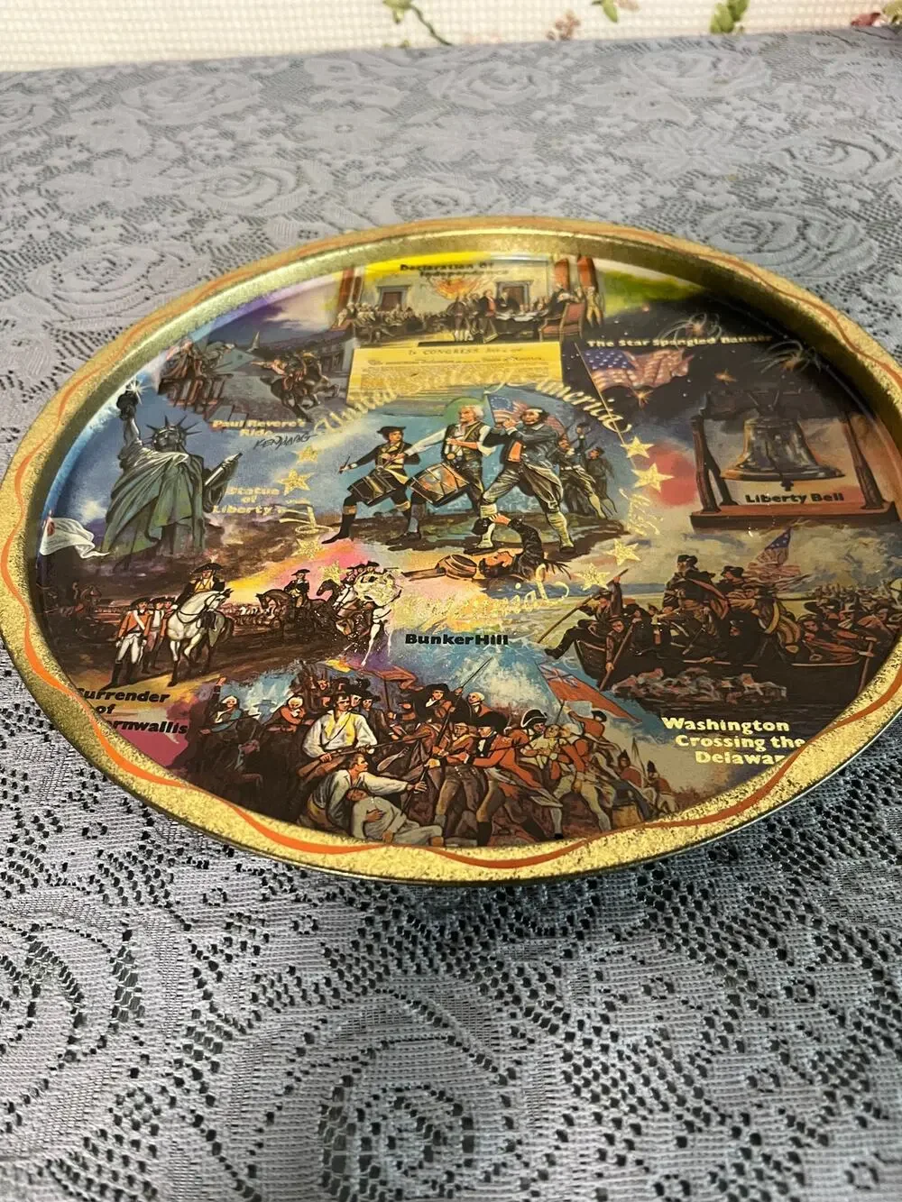 Vintage 1776-1976 Bicentennial Commemorative Plate United States of America Gold